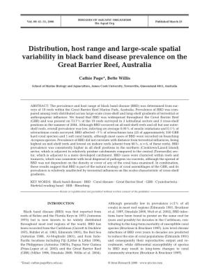 Distribution, Host Range and Large-Scale Spatial Variability in Black Band Disease Prevalence on the Great Barrier Reef, Australia