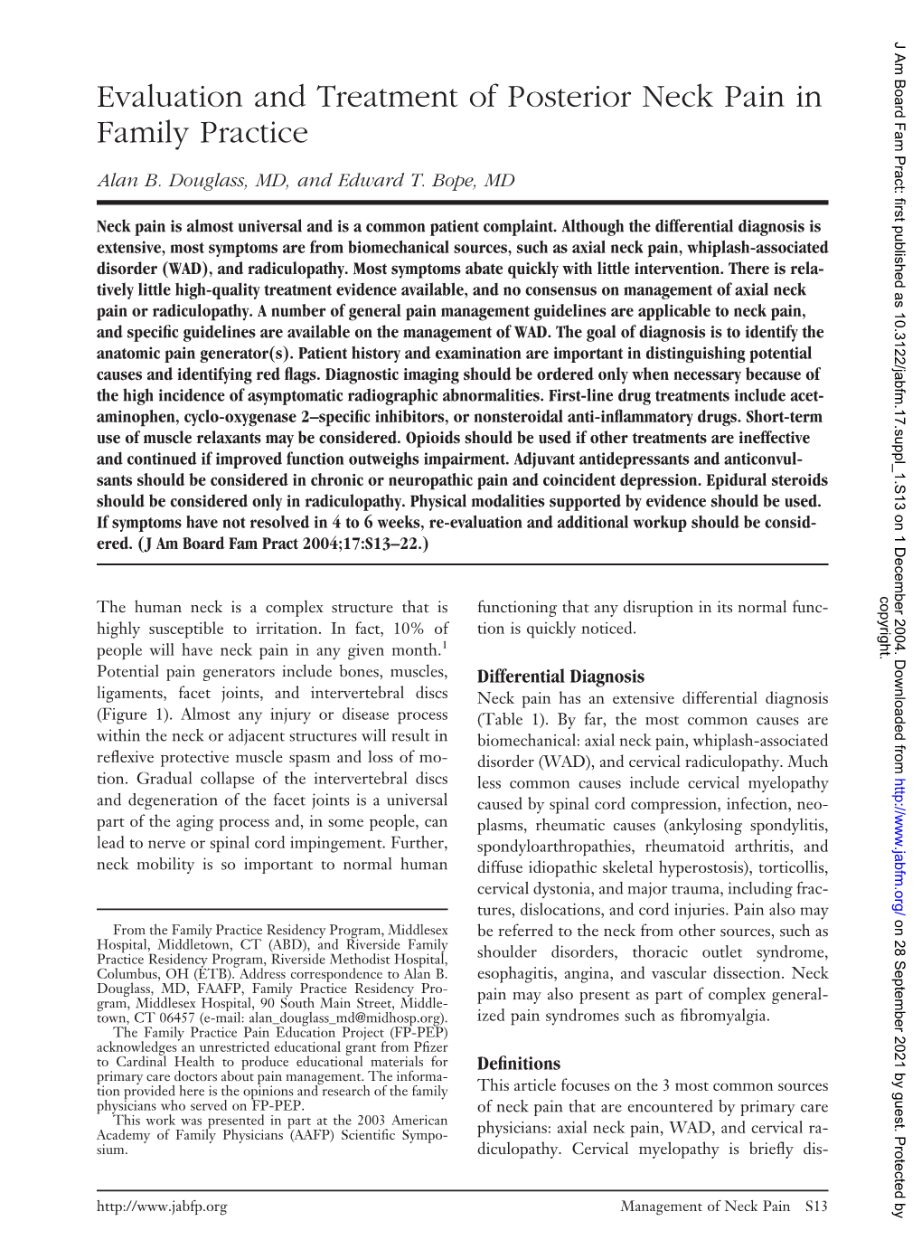 Evaluation and Treatment of Posterior Neck Pain in Family Practice