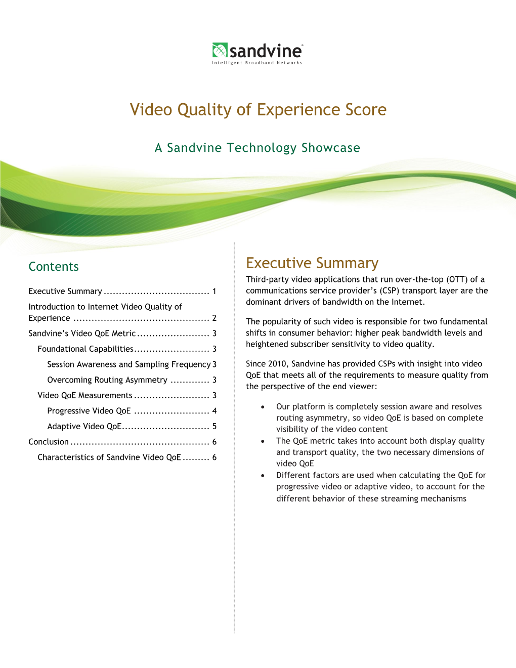 Video Quality of Experience Score