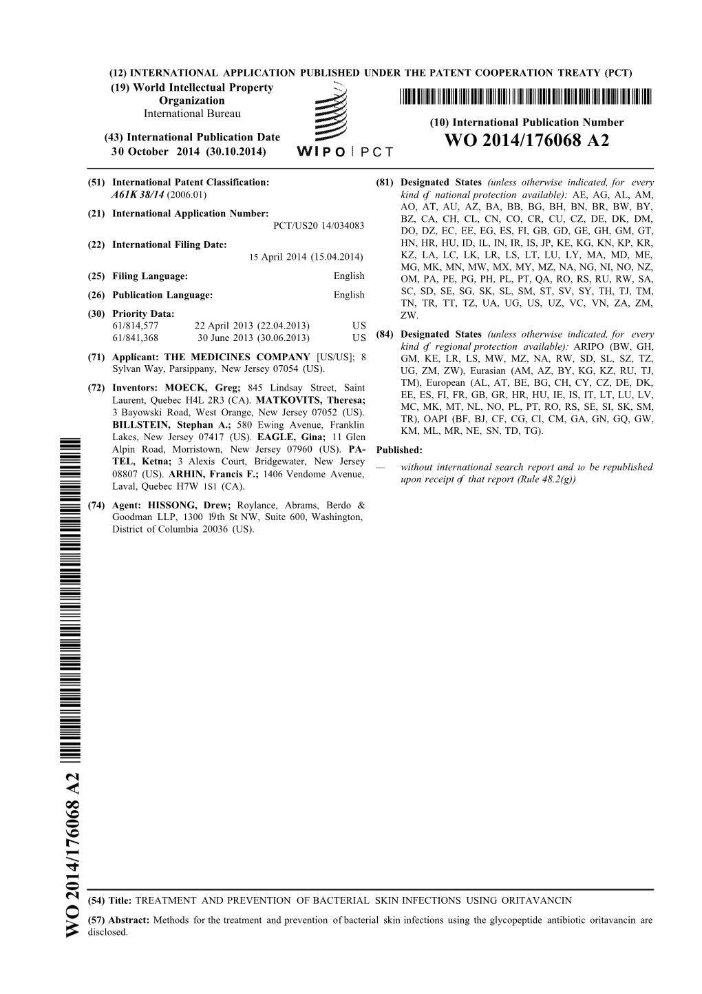 WO 2014/176068 A2 30 October 2014 (30.10.2014) P O P C T