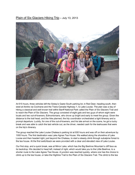 Plain of Six Glaciers Hiking Trip – July 13, 2013