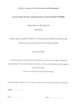 A Policy Analysis of Conservation and Development a Case Study Of