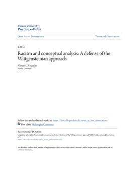 Racism and Conceptual Analysis: a Defense of the Wittgensteinian Approach Alberto G
