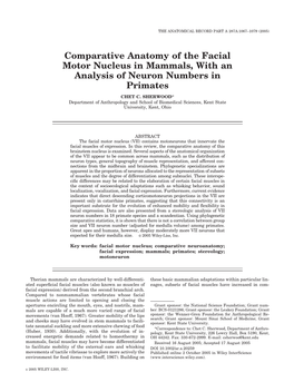 Comparative Anatomy of the Facial Motor Nucleus in Mammals, with an Analysis of Neuron Numbers in Primates