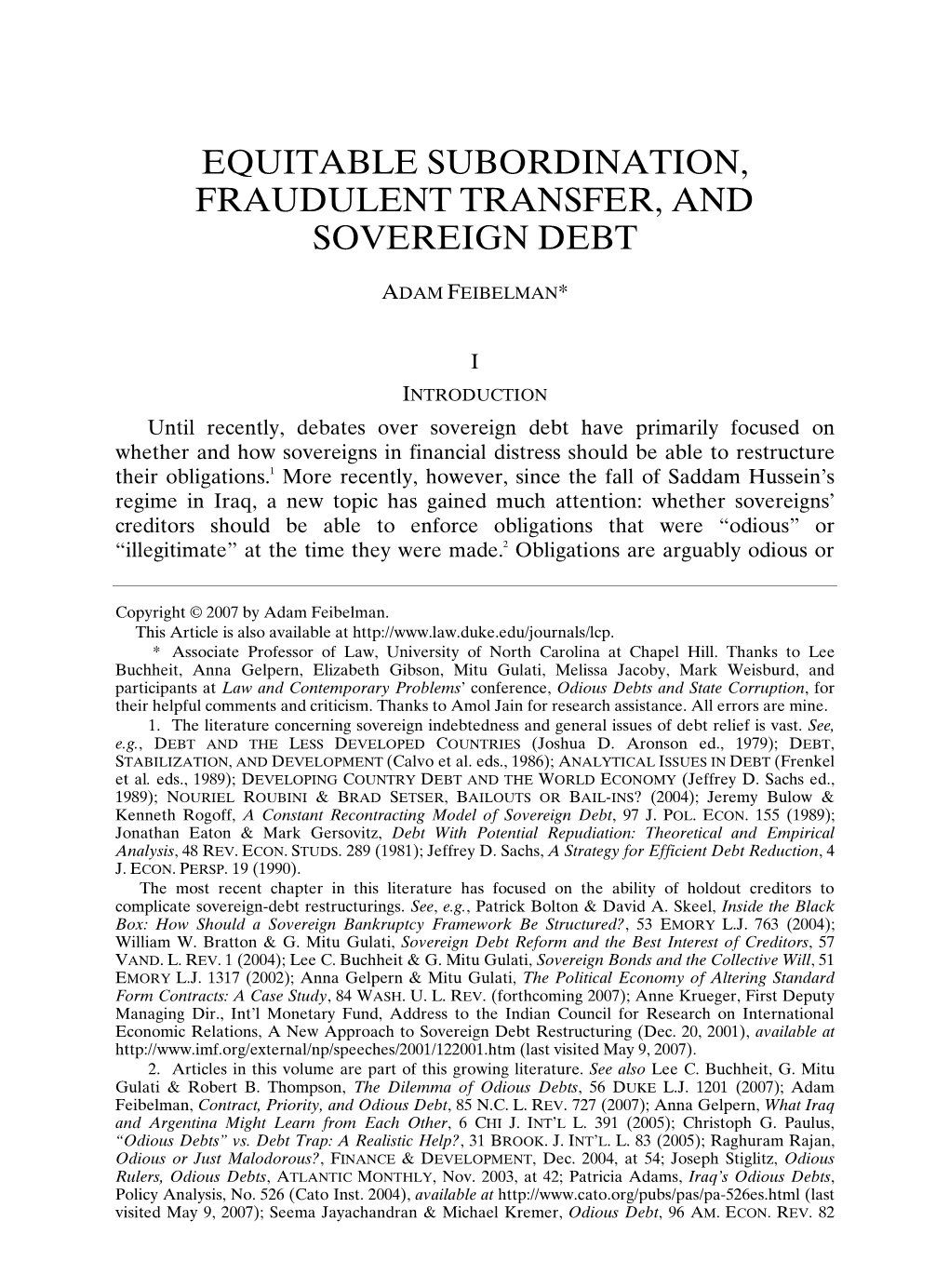 Equitable Subordination, Fraudulent Transfer, and Sovereign Debt