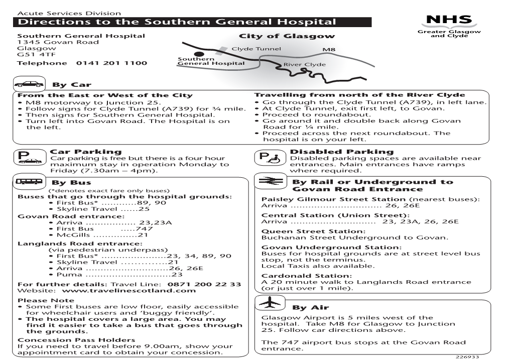 Directions to the Southern General Hospital