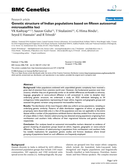 Genetic Structure of Indian Populations Based on Fifteen Autosomal