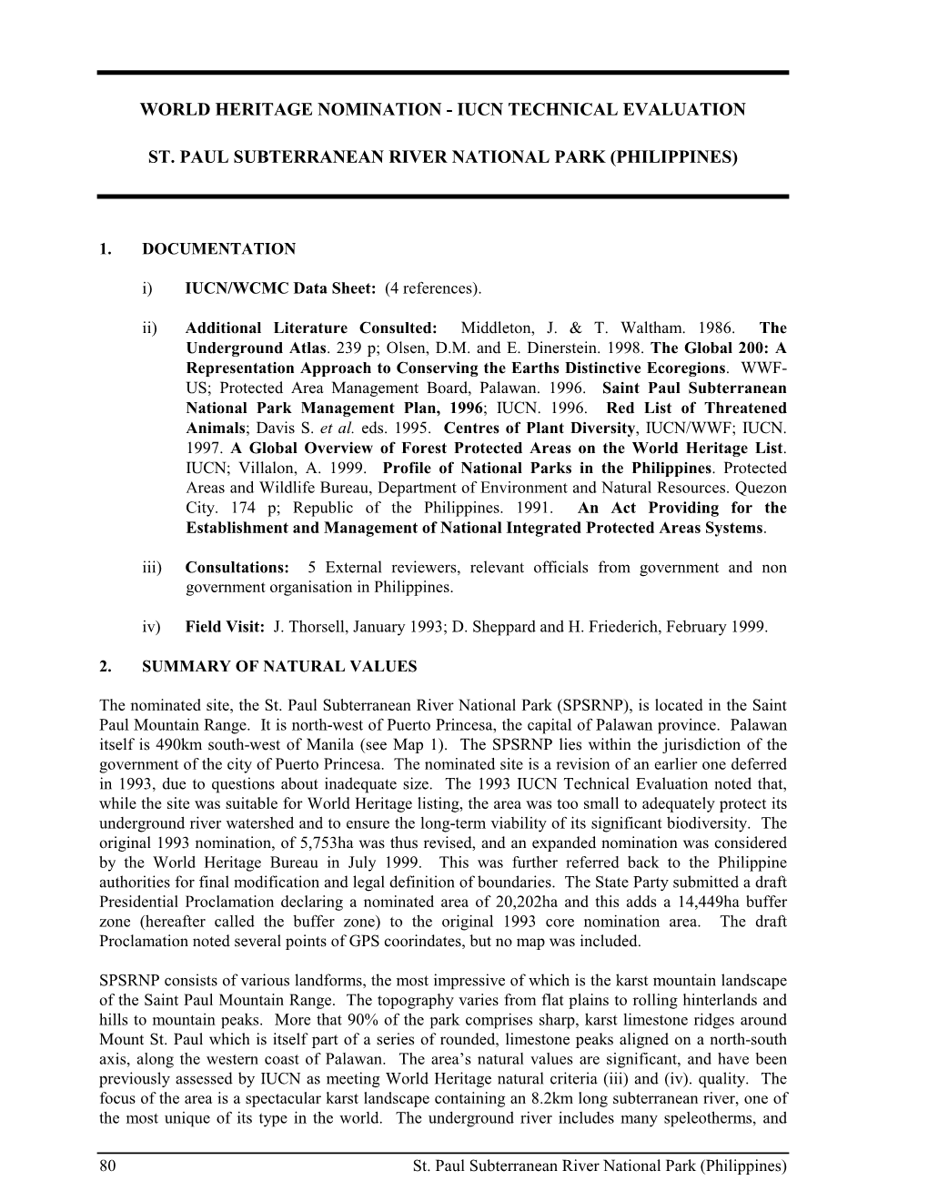 Iucn Technical Evaluation St. Paul Subterranean River National Park ...