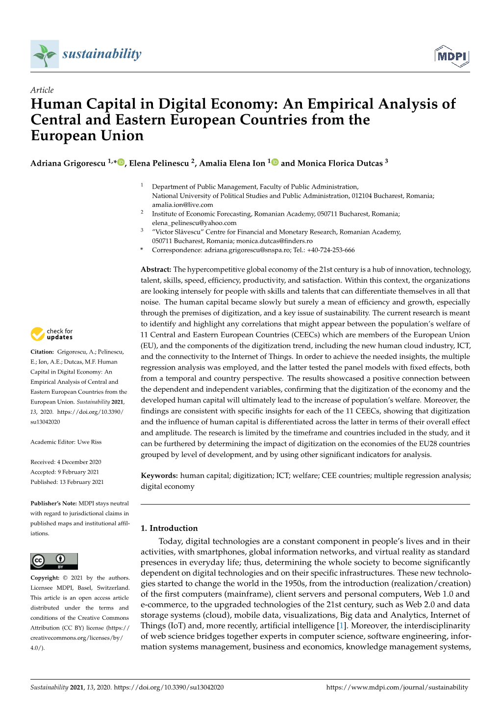 Human Capital in Digital Economy: an Empirical Analysis of Central and Eastern European Countries from the European Union