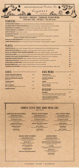 Starters Plates Family-Style Take Away Meal $85 Kids