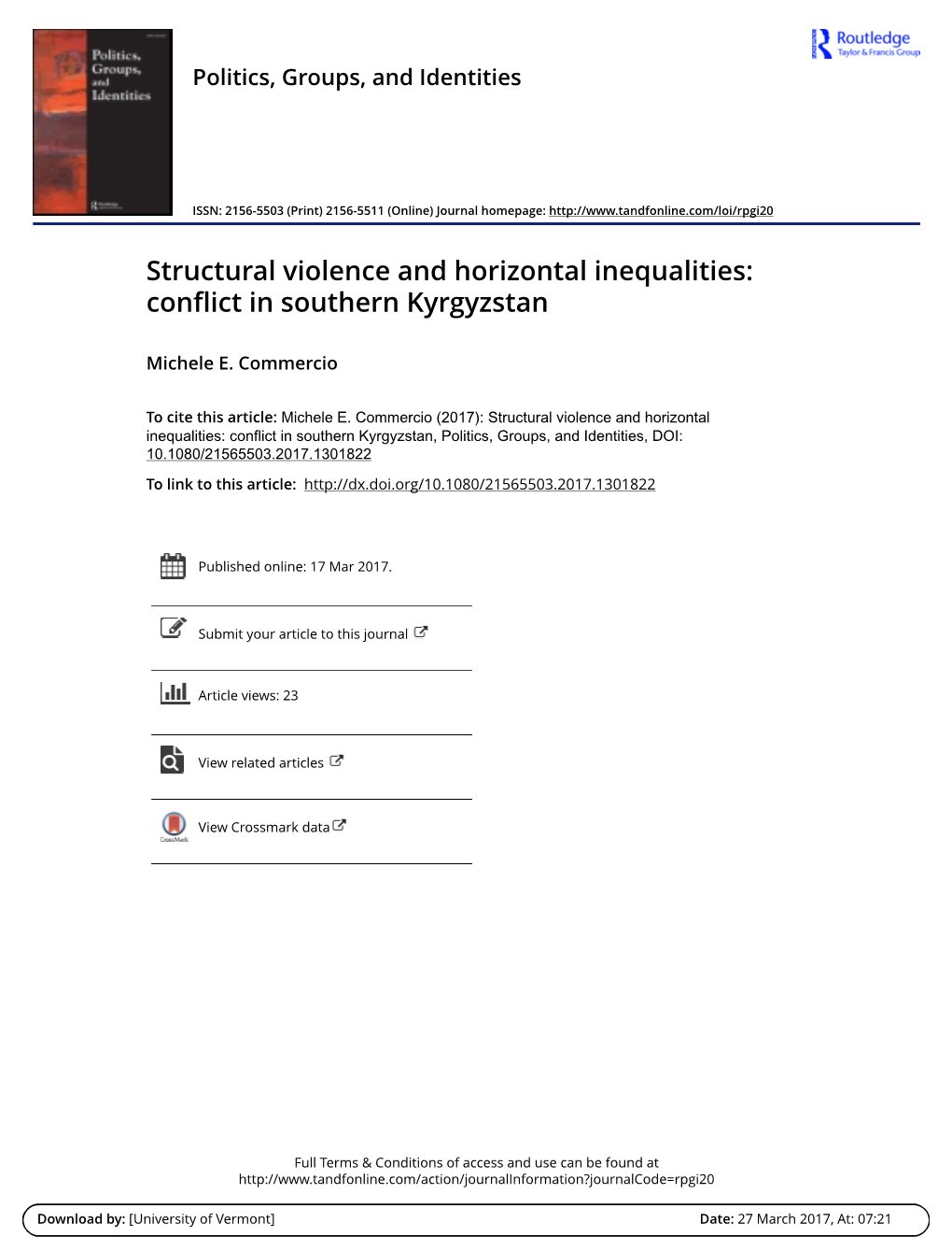 Structural Violence and Horizontal Inequalities: Conflict in Southern Kyrgyzstan