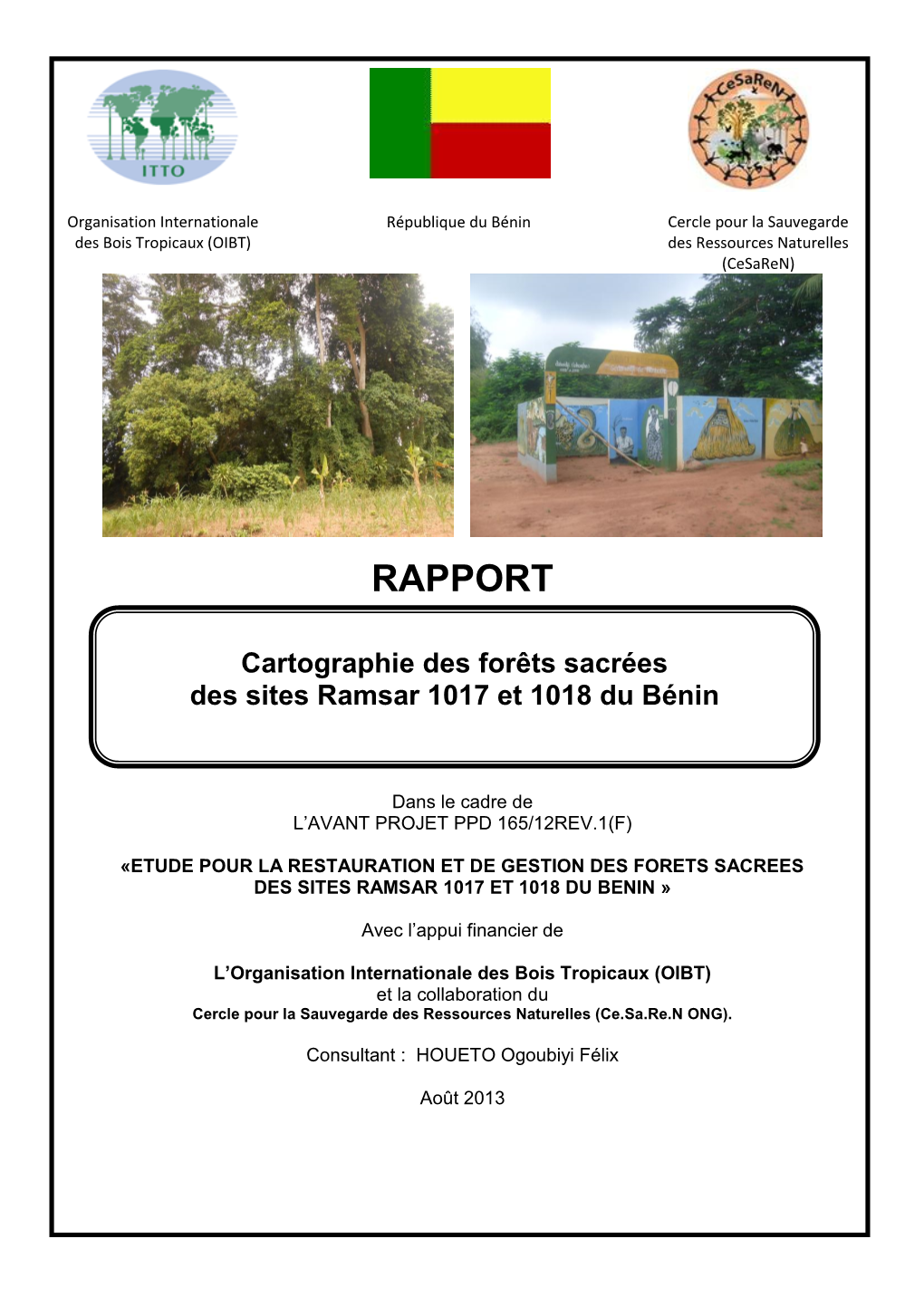 RAPPORT Cartographie Des Forêts Sacrées Des Sites Ramsar 1017 Et 1018 Du Bénin