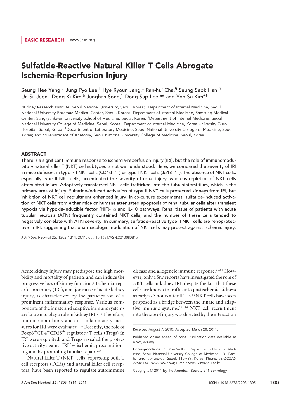 Sulfatide-Reactive Natural Killer T Cells Abrogate Ischemia-Reperfusion Injury