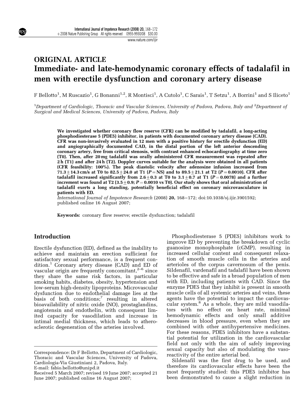 And Late-Hemodynamic Coronary Effects of Tadalafil in Men with Erectile Dysfunction and Coronary Artery Disease