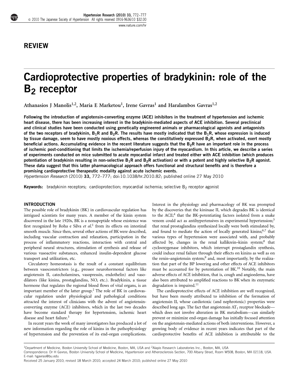 Cardioprotective Properties of Bradykinin: Role of the B2 Receptor