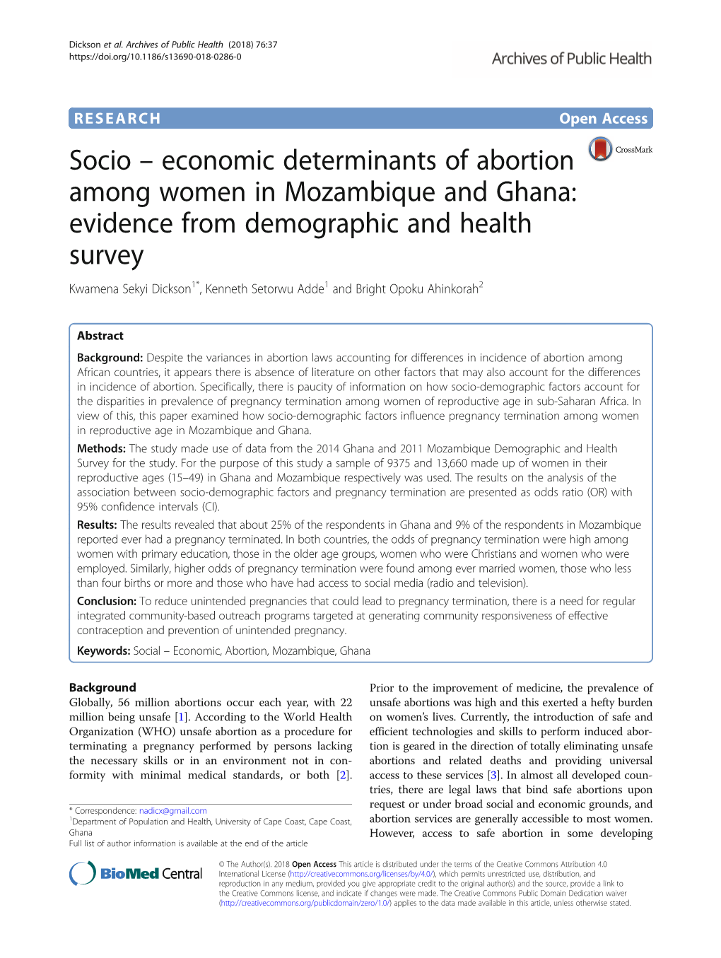 Economic Determinants of Abortion Among Women in Mozambique And