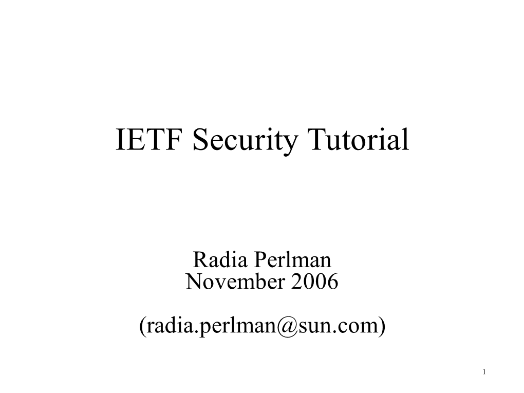 IETF Security Tutorial