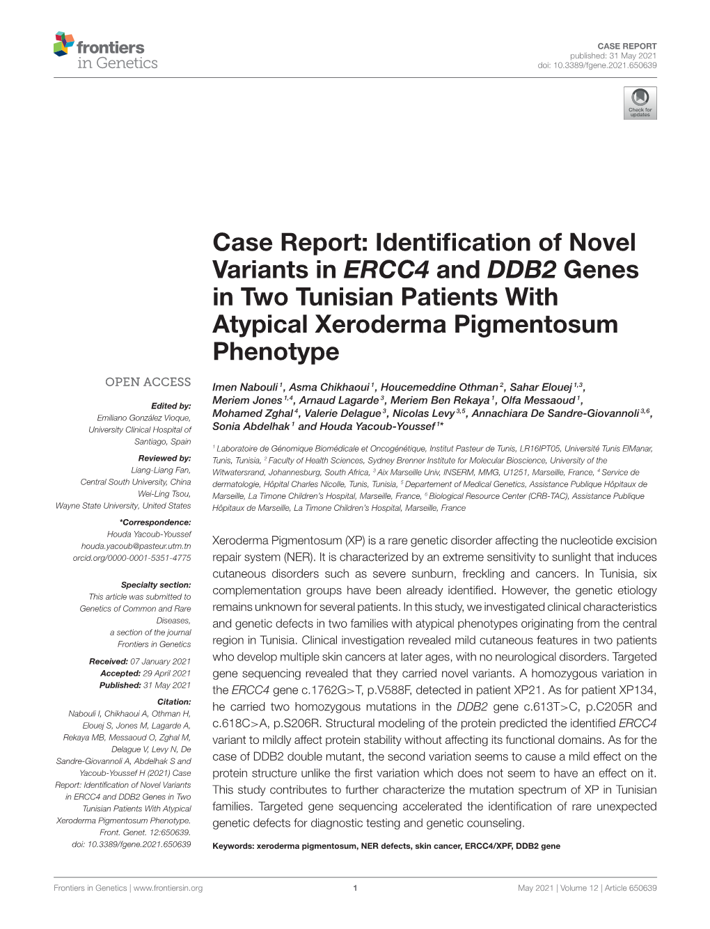 Identification of Novel Variants in ERCC4 and DDB2 Genes in Two