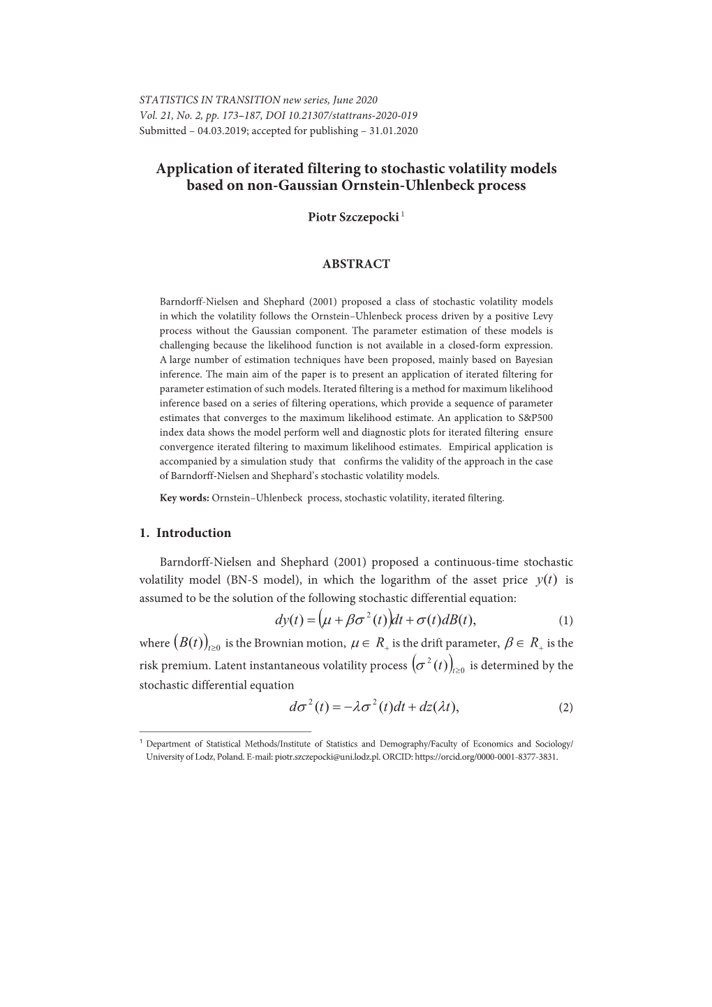 Application of Iterated Filtering to Stochastic Volatility Models Based on Non-Gaussian Ornstein-Uhlenbeck Process