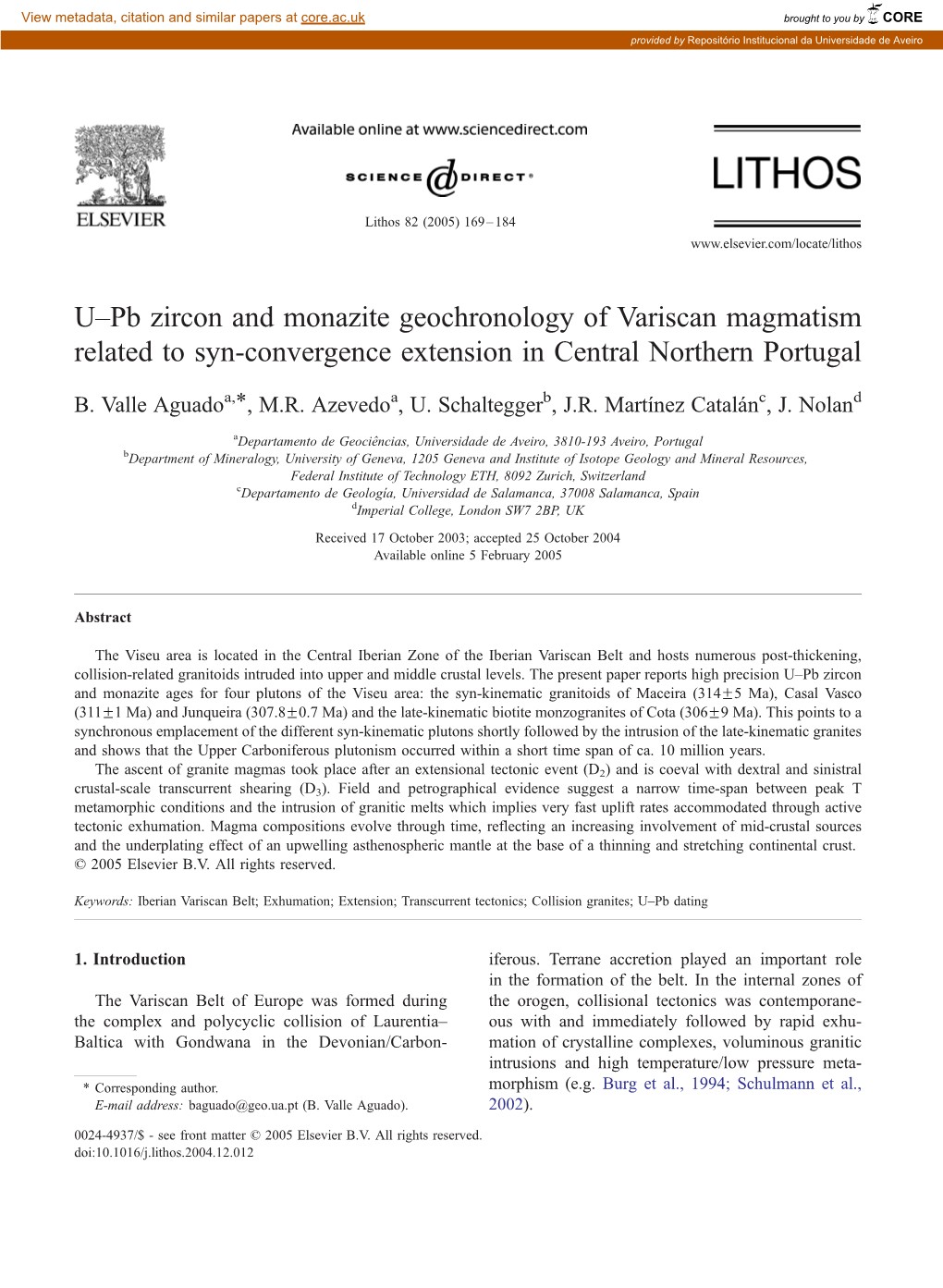 U–Pb Zircon and Monazite Geochronology of Variscan Magmatism Related to Syn-Convergence Extension in Central Northern Portugal