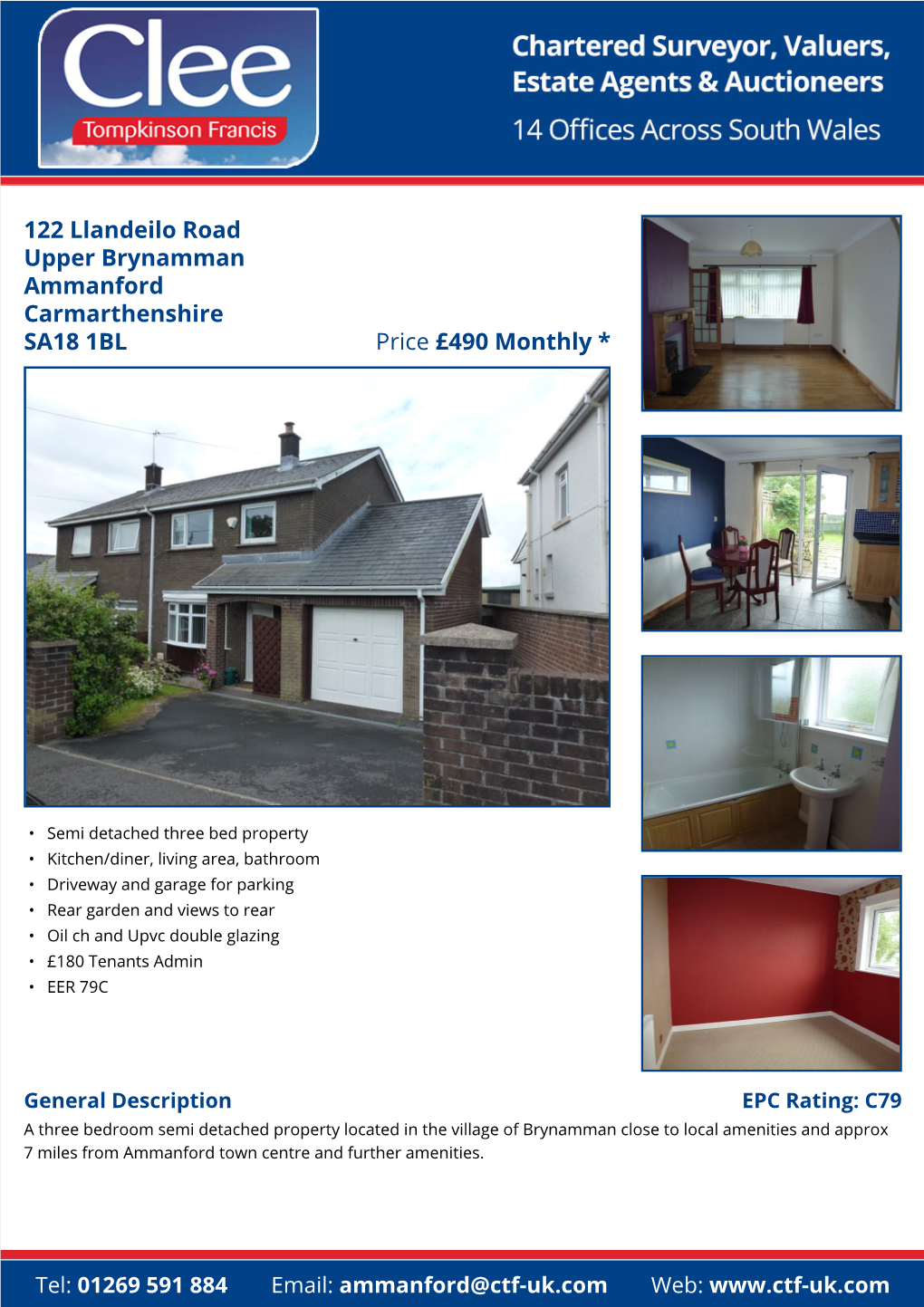 122 Llandeilo Road Upper Brynamman Ammanford Carmarthenshire SA18 1BL Price £490 Monthly *
