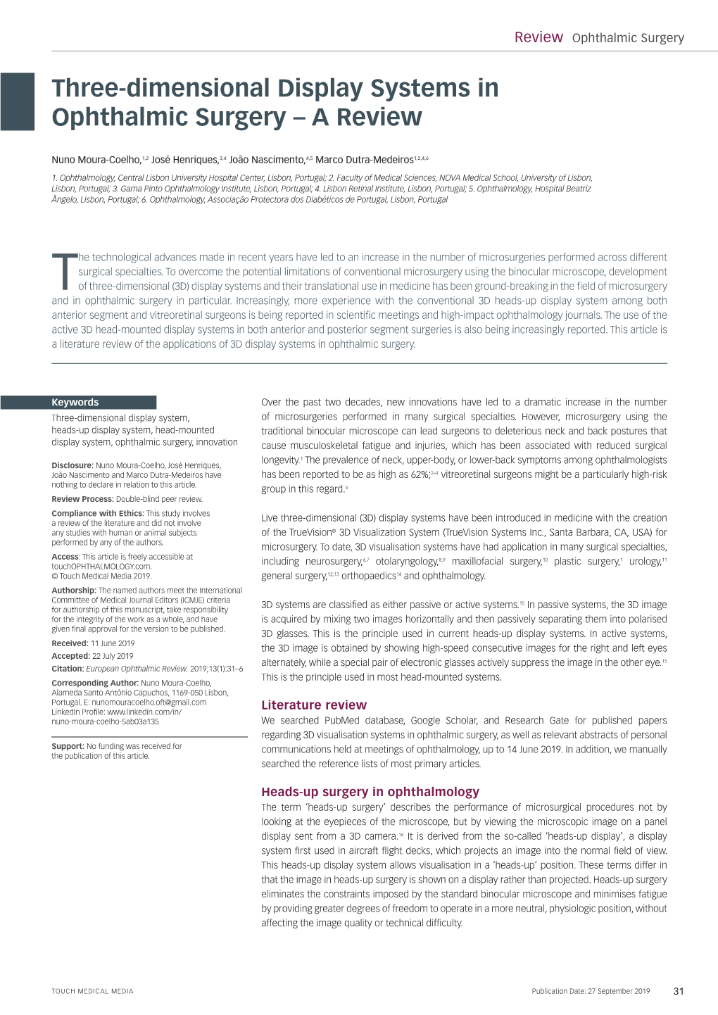 Three-Dimensional Display Systems in Ophthalmic Surgery – a Review