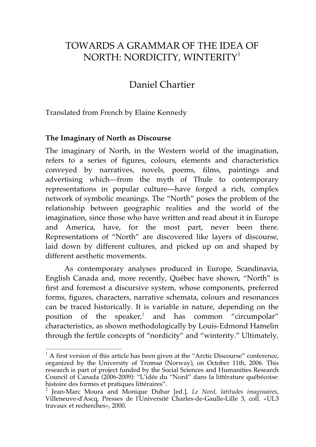 NORDICITY, WINTERITY Daniel Chartier