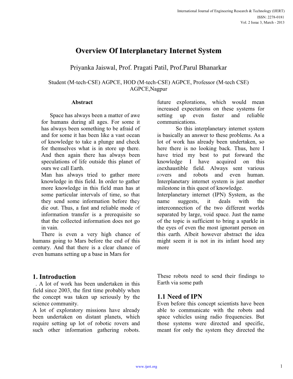 Overview of Interplanetary Internet System