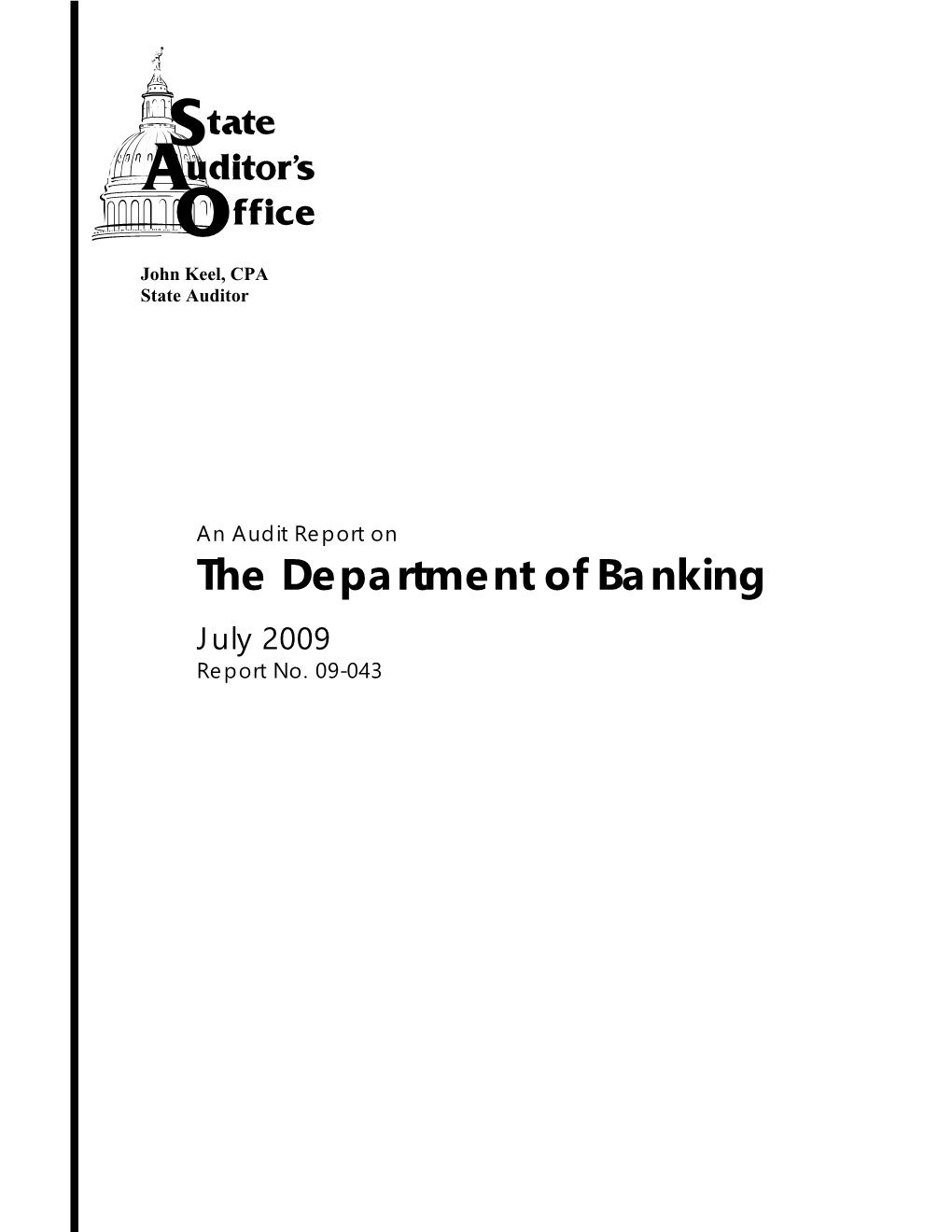 An Audit Report on the Department of Banking July 2009 Report No