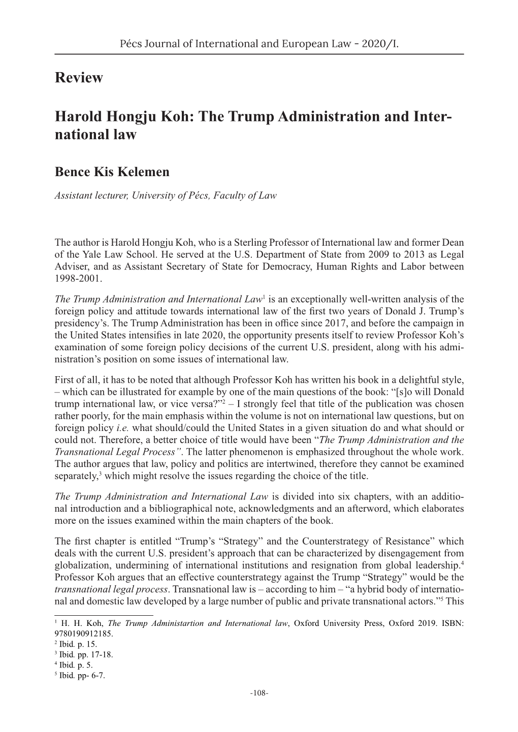 Review Harold Hongju Koh: the Trump Administration and Inter