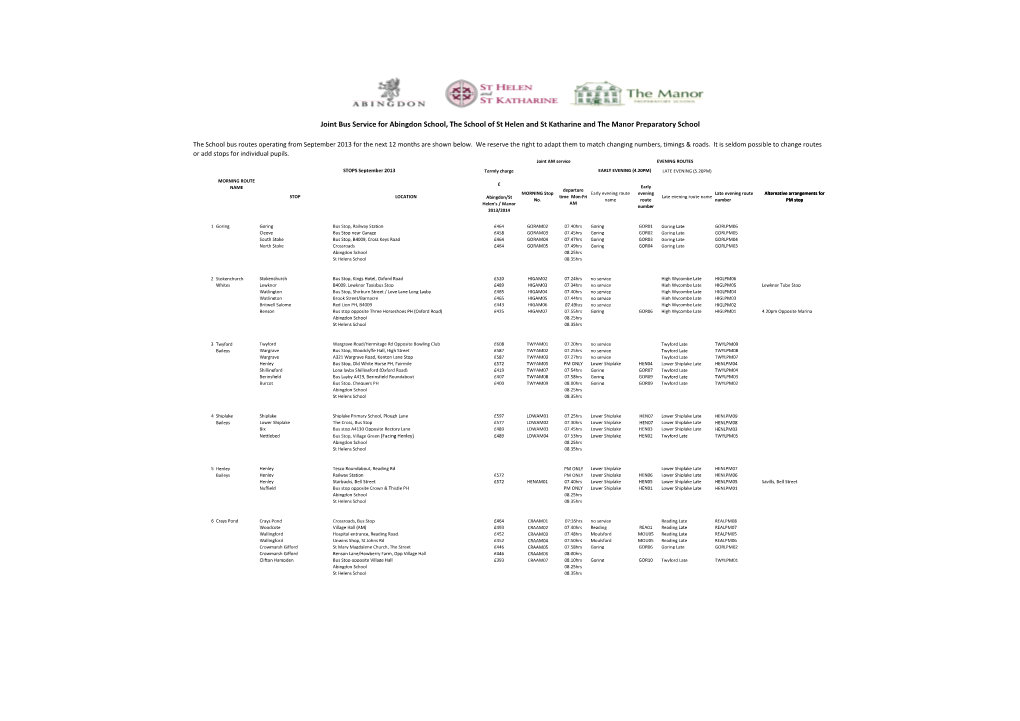 Joint Bus Service for Abingdon School, the School of St Helen and St Katharine and the Manor Preparatory School