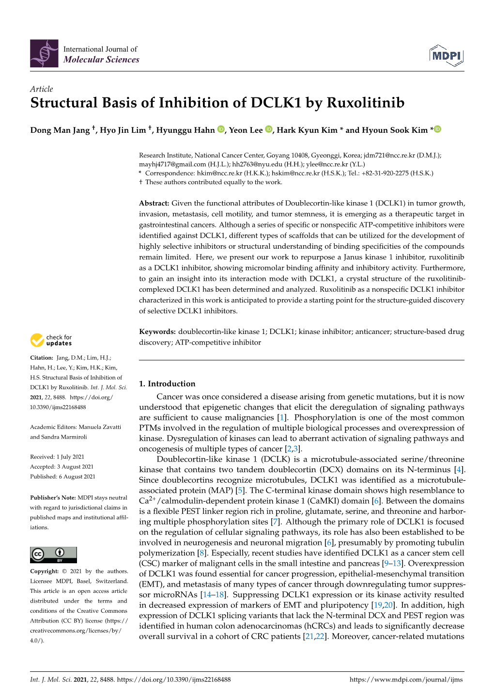 Structural Basis of Inhibition of DCLK1 by Ruxolitinib