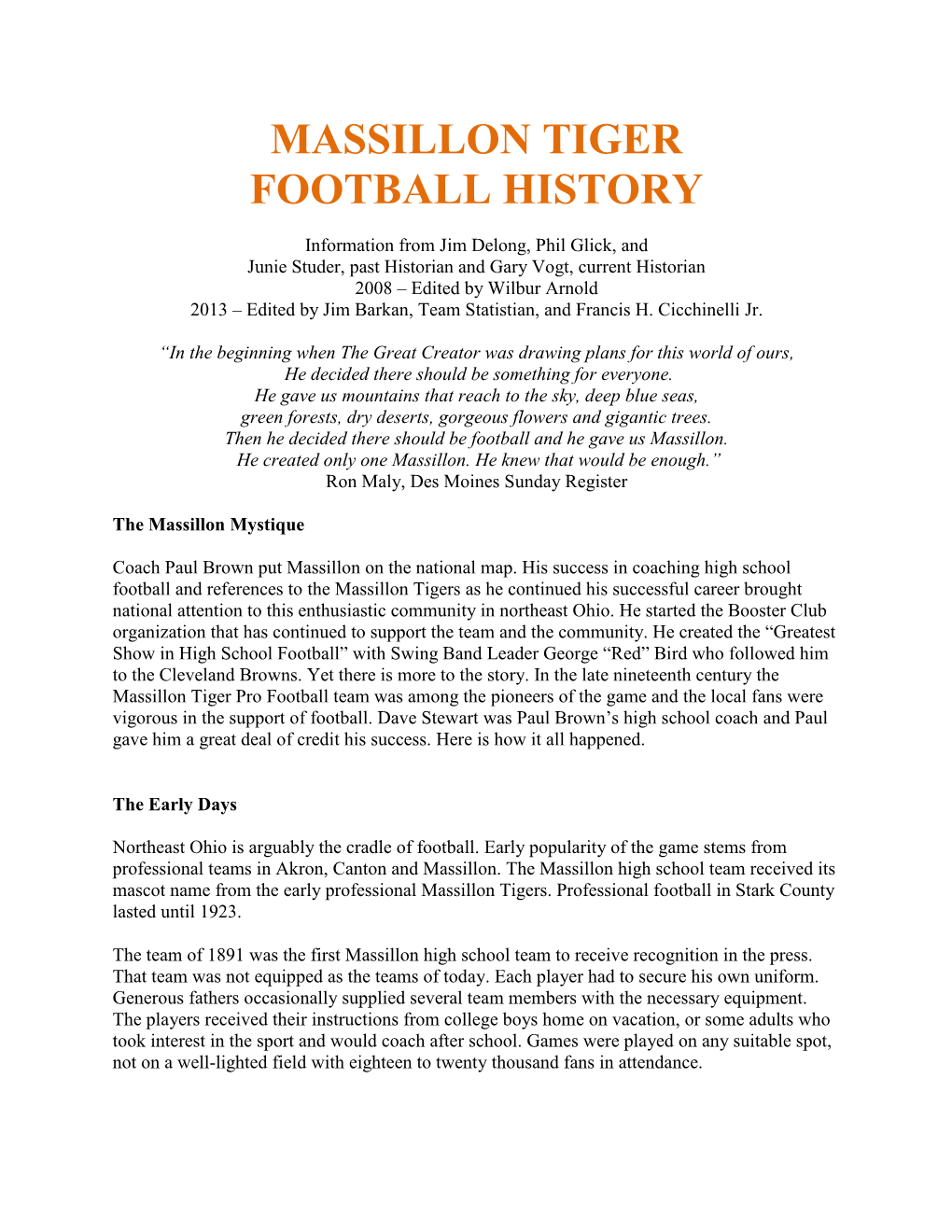 Massillon Tiger Football History