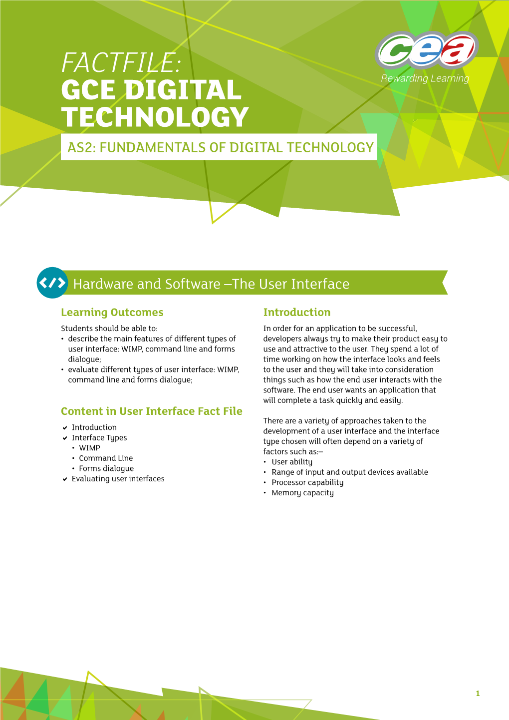 Factfile: Gce Digital Technology As2: Fundamentals of Digital Technology