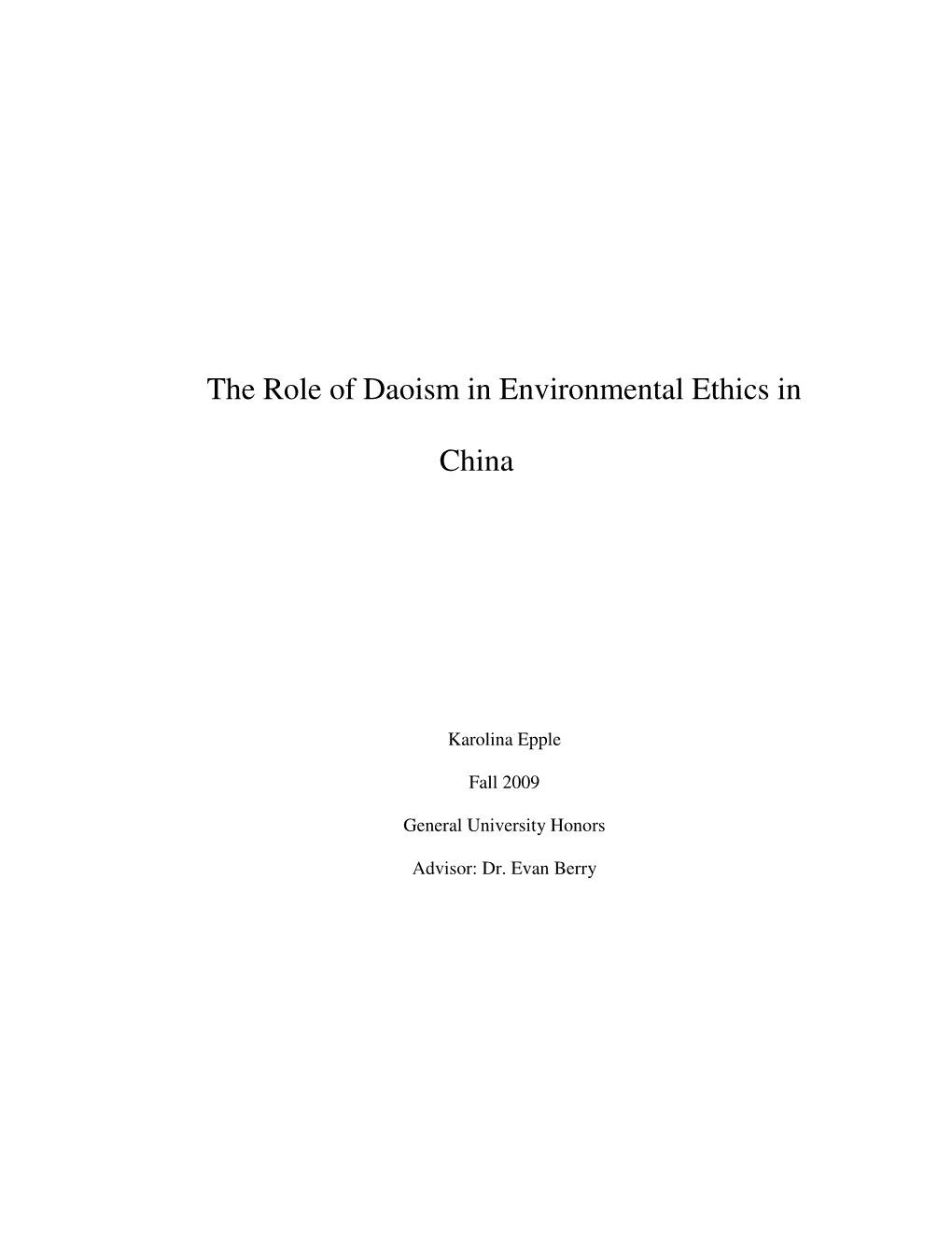 The Role of Daoism in Environmental Ethics in China