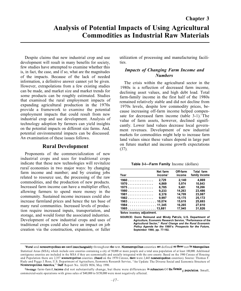 3: Analysis of Potential Impacts of Using Agricultural Commodities As Industrial Raw Materials