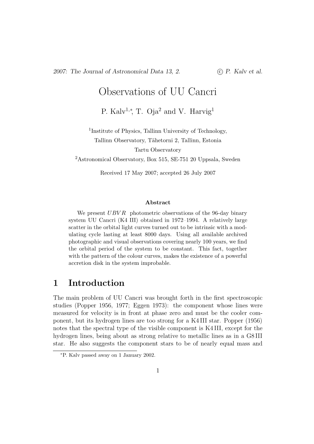 Observations of UU Cancri