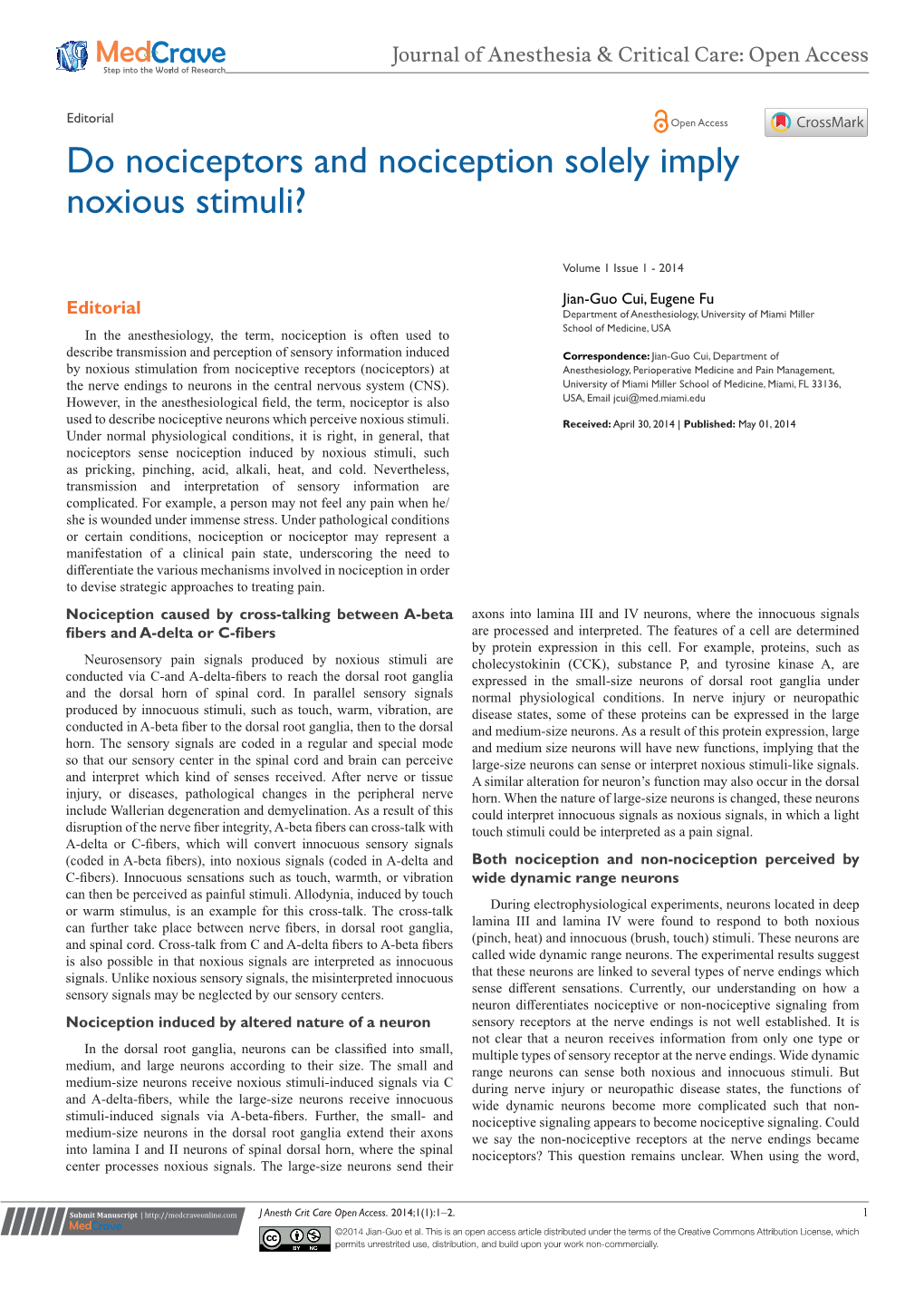 Do Nociceptors and Nociception Solely Imply Noxious Stimuli?