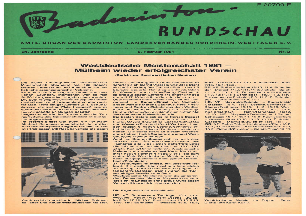 Westdeutsche Meisterschaft 1981 - Mülheim Wieder Erfolgreichster Verein (Bericht Von Sportwart Herbert Manthey)