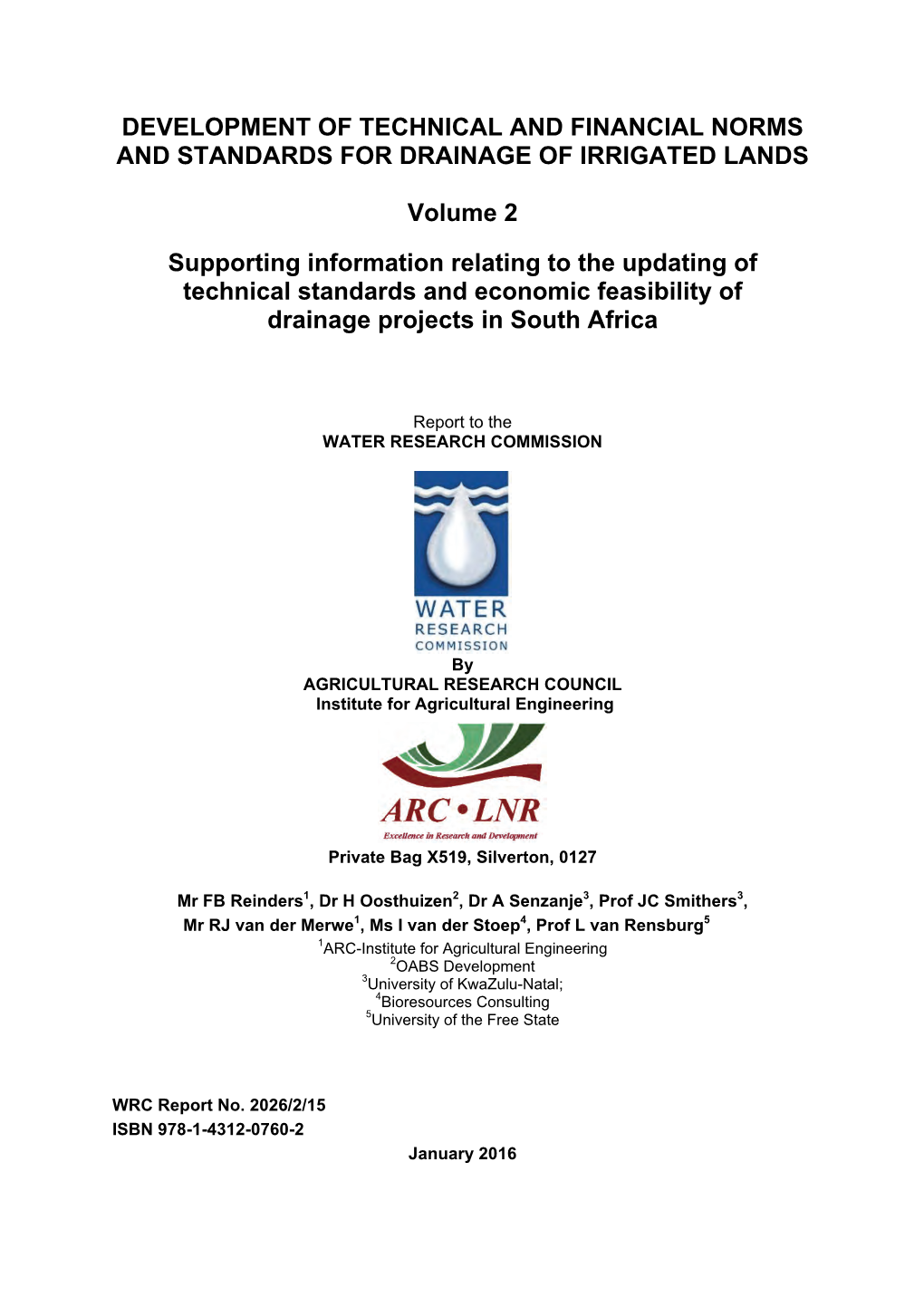 Development of Technical and Financial Norms and Standards for Drainage of Irrigated Lands