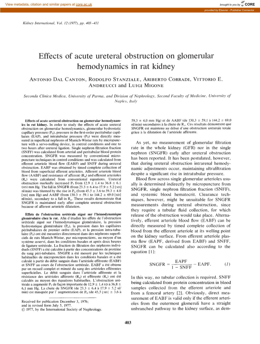 Effects of Acute Ureteral Obstruction on Glomerular Hemodynamics in Rat Kidney