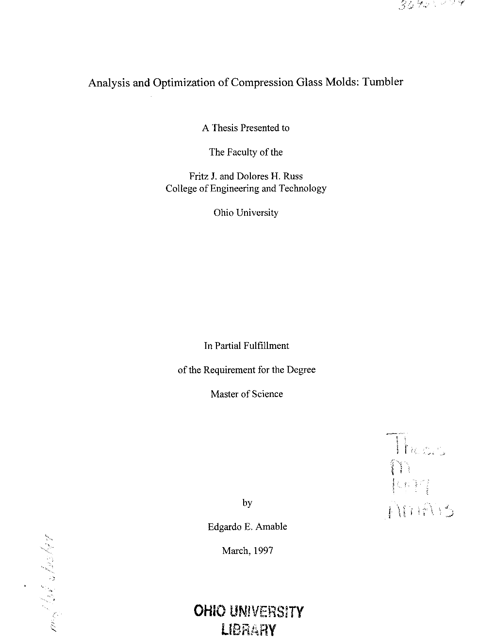 Analysis and Optimization of Compression Glass Molds: Tumbler