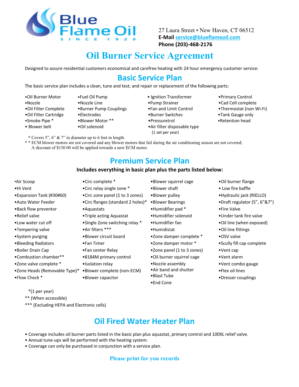 Oil Burner Service Agreement