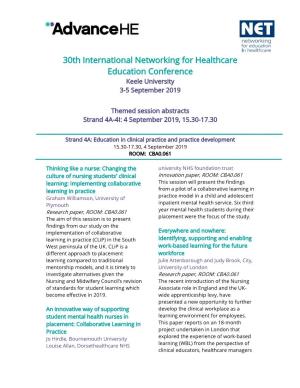 30Th International Networking for Healthcare Education Conference Keele University 3-5 September 2019