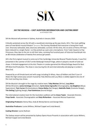 Six the Musical Cast Audition Information and Casting Brief 20190806