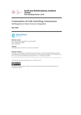 South Asia Multidisciplinary Academic Journal , Free-Standing Articles Communities of Code-Switching Connoisseurs 2