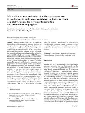 Metabolic Carbonyl Reduction of Anthracyclines — Role in Cardiotoxicity and Cancer Resistance