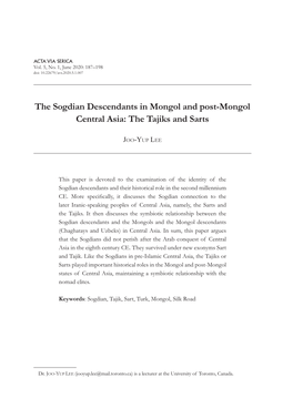The Sogdian Descendants in Mongol and Post-Mongol Central Asia: the Tajiks and Sarts