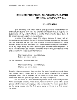 Dinner for Four: St. Vincent, David Byrne, Dj Spooky & I