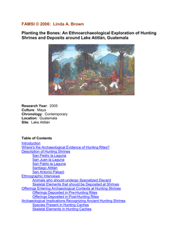 An Ethnoarchaeological Exploration of Hunting Shrines and Deposits Around Lake Atitlán, Guatemala